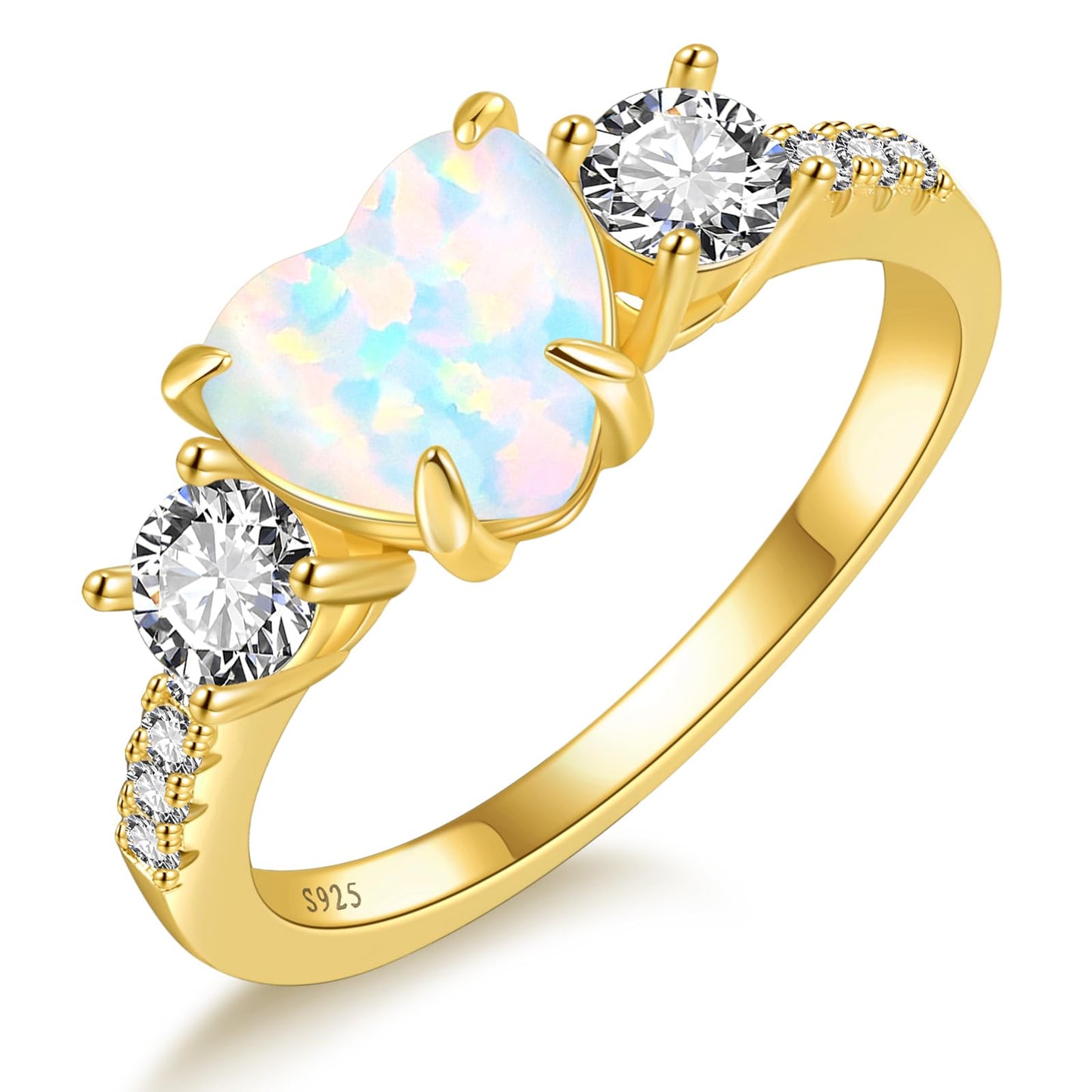 Anéis de Promessa JIARUI para Mulheres com Inserção de Opala de 2 Quilates e Banhado a Ouro 14K em Prata de Lei 925 Anéis de Noivado e Casamento Anel de Três Pedras Presente de Aniversário Joalharia para Mãe Esposa Irmã Tamanho 5