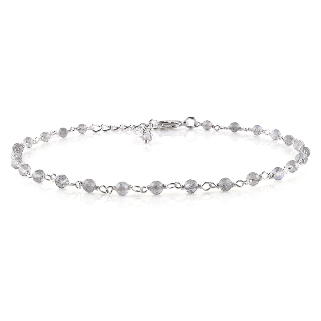 Yanara Labradorite Anklet for Women Dainty Boho Summer Beach Jewelry for Girls Handmade Rosary Charm Ankle Bracelets for her 9+1.5 inch Gifts For Her