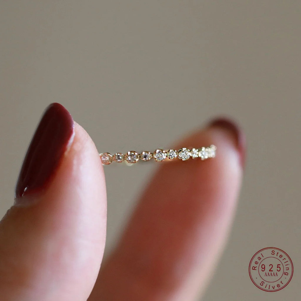 925 Sterling Silver 14K Gold Plating Sparkling Zircon Geometric Ring for Women Exquisite Sweet Party Wedding Jewelry Accessory