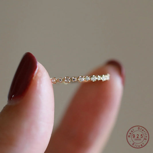 925 Sterling Silver 14K Gold Plating Sparkling Zircon Geometric Ring for Women Exquisite Sweet Party Wedding Jewelry Accessory